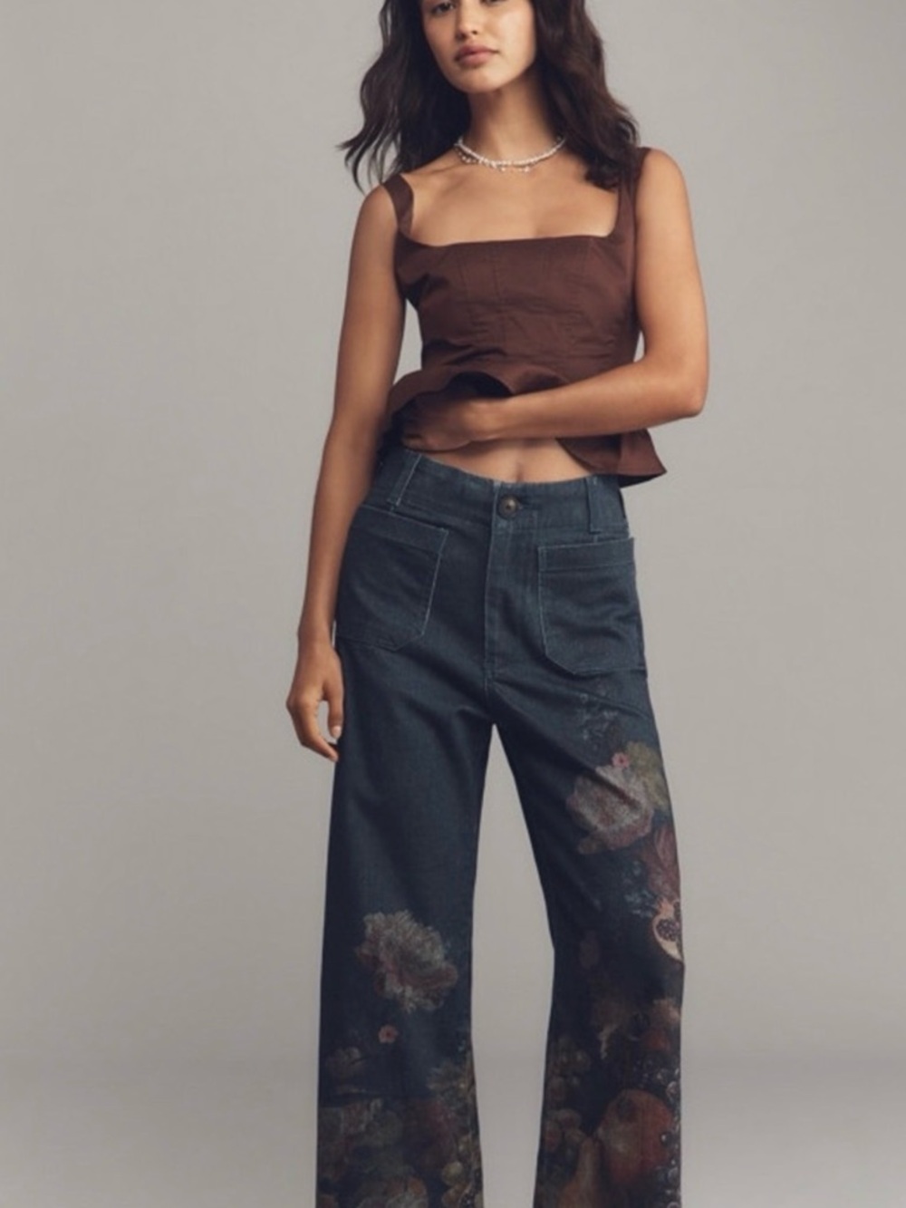 Maeve by Anthropologie Colette Denim Cropped Wide Leg Size 29 Fruit Combo